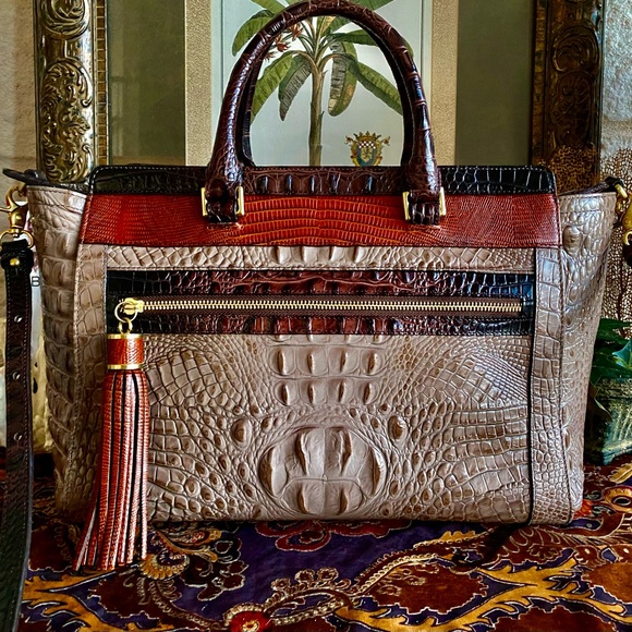 ☆ RARE ☆ OSPREY TRI-TEXTURE🌳ANNA BRAHMIN XL SATCHEL - Picture 11 of 15